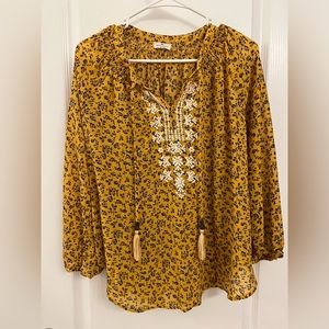 mason & belle • size L • gold boho long sleeve blouse